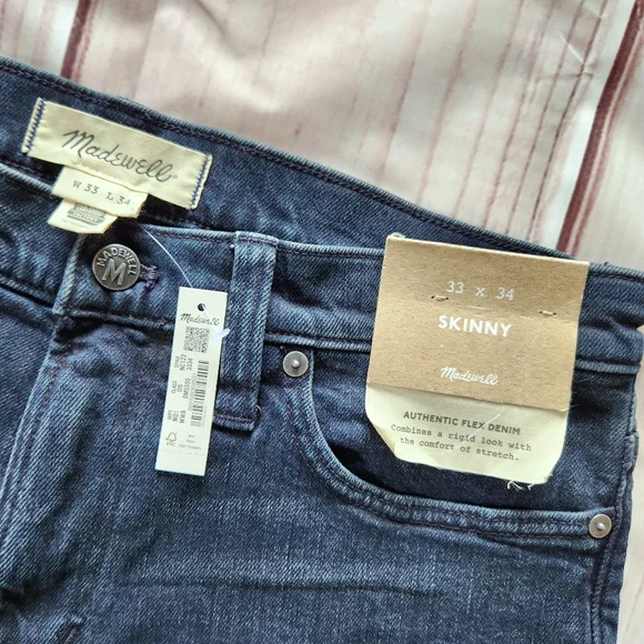 NWT Madewell "Skinny" Slender Dark Waites Wash Blue Jean #NC122 Men's Size 33x34 - Picture 4 of 12